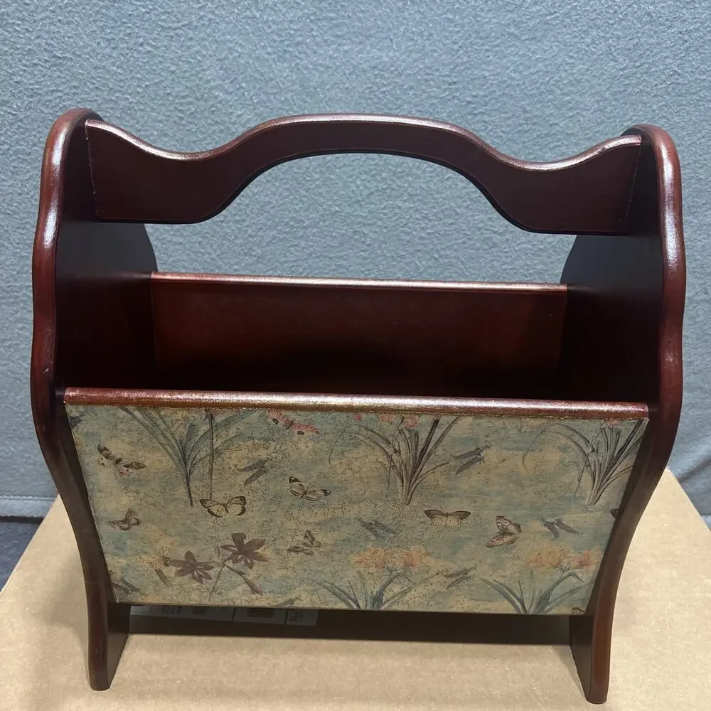 Vintage MCM Solid Wood Butterfly Design Magazine Book Record Rack Holder